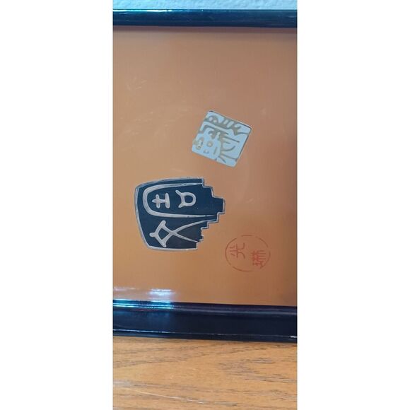 Japanese Lacquerware Urushi Lacquer Embossed Gold Accents Tea Tray w Makers Mark - Picture 3 of 16